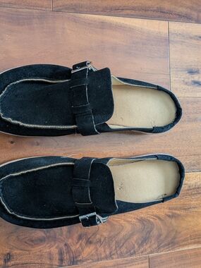 Women's Black Suede Buckle Loafers